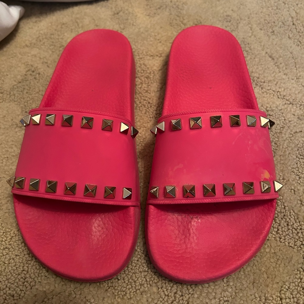 Valentino Rockstud Accents Rubber Slides